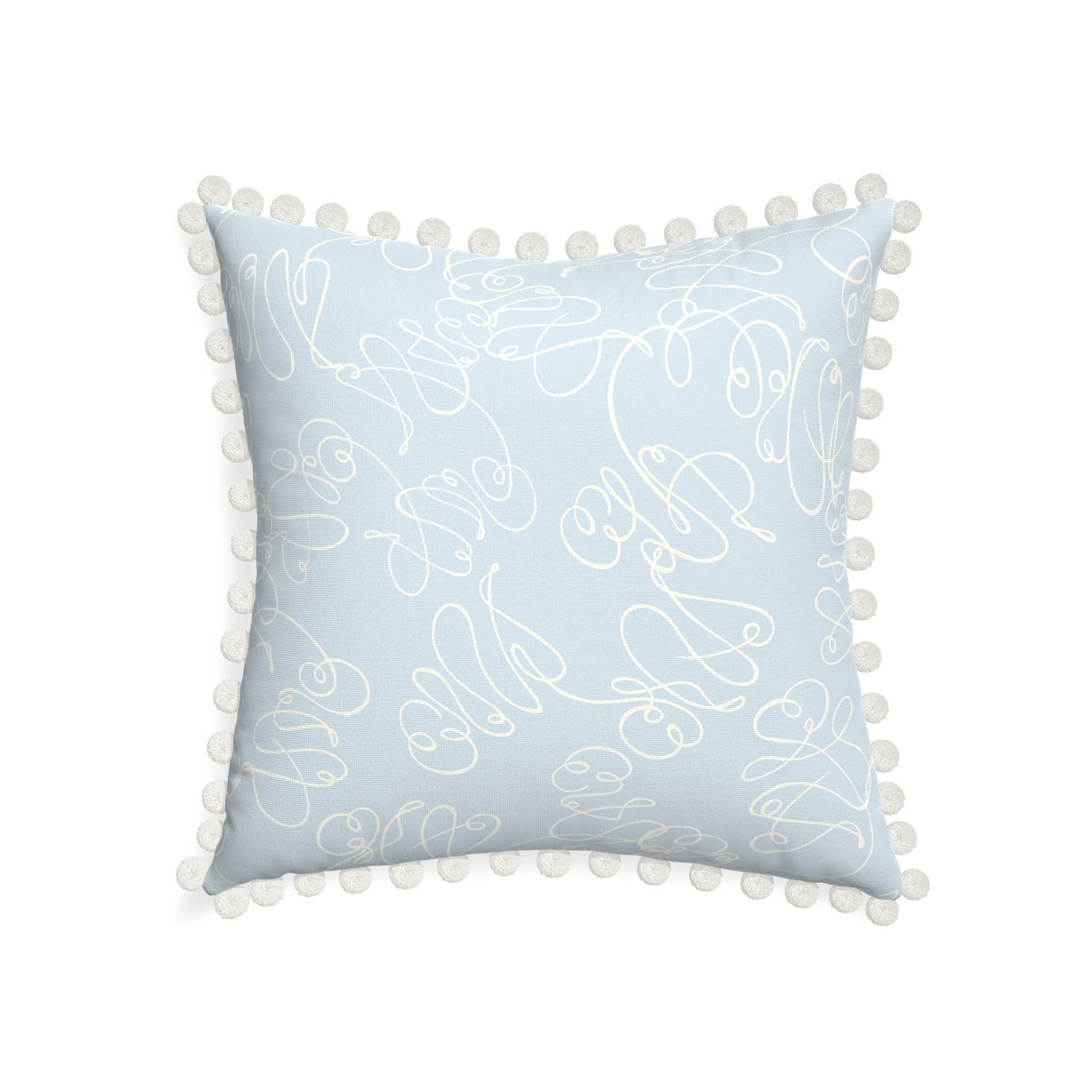 22-square mirabella custom pillow with snow pom pom on white background
