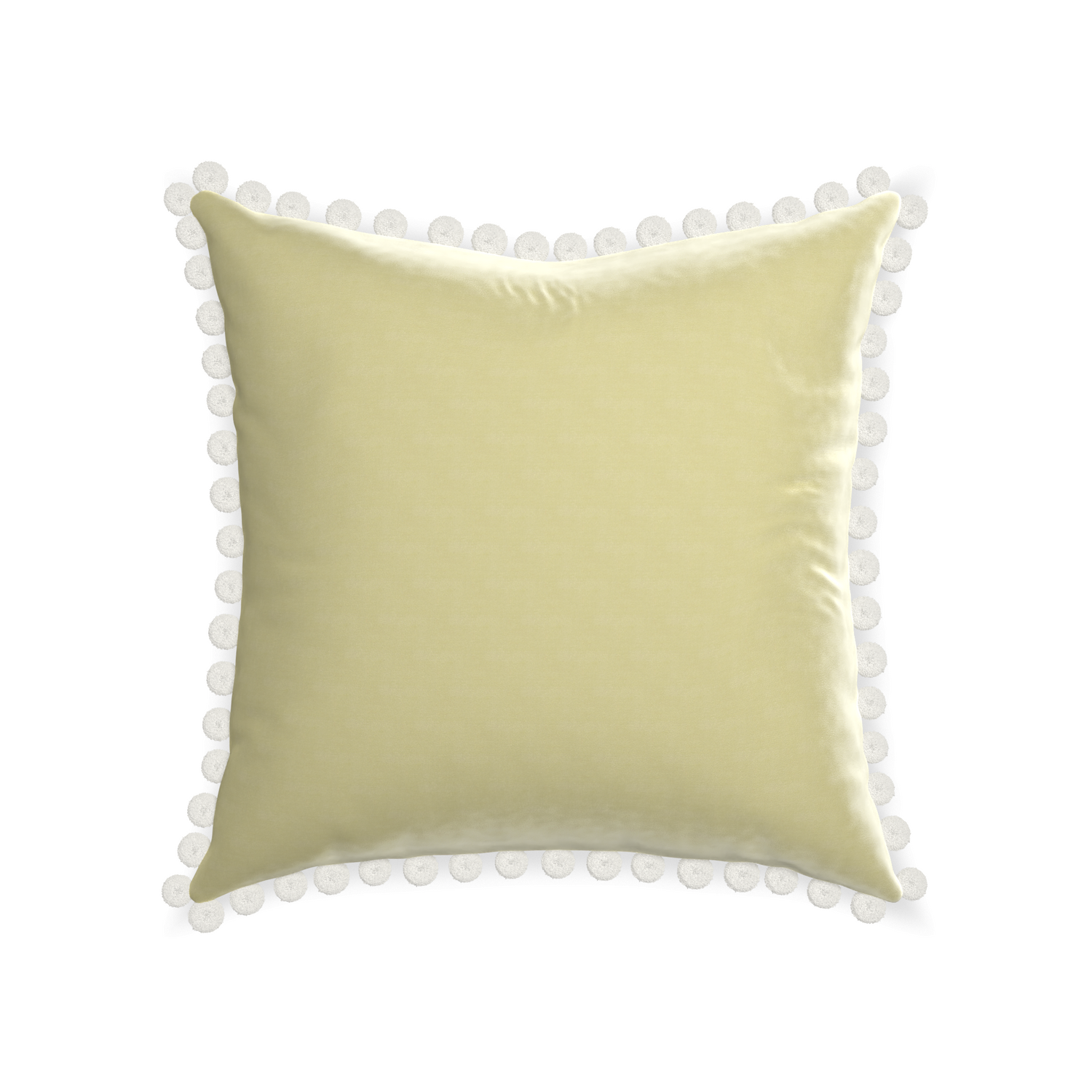 square light green pillow with white pom poms