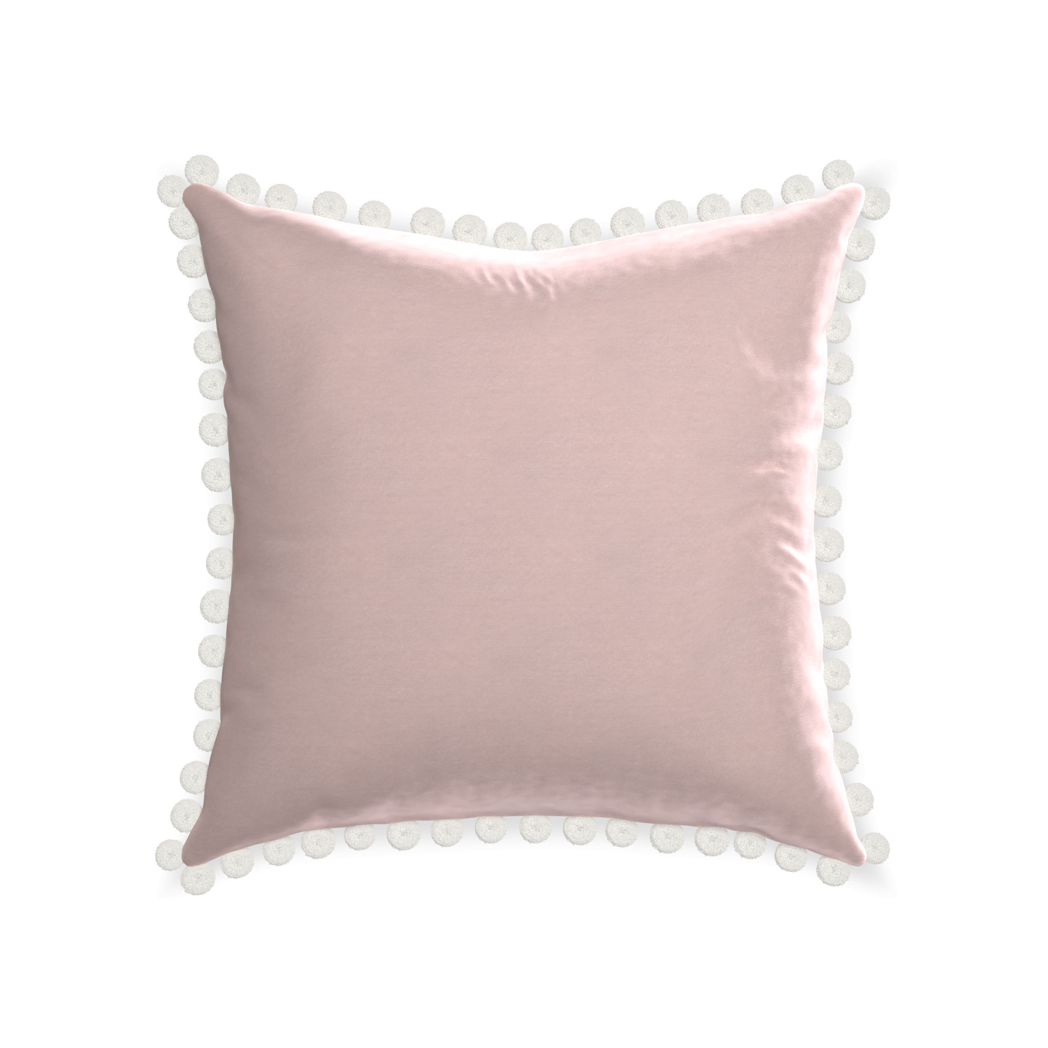 22-square rose velvet custom pillow with snow pom pom on white background