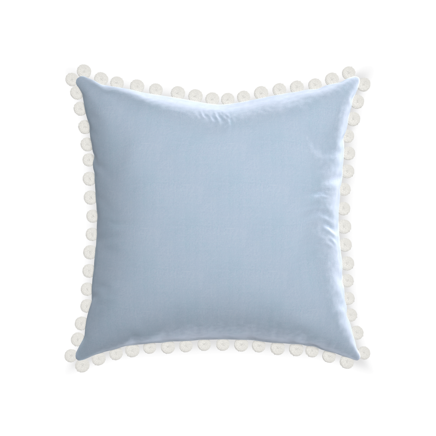 22-square sky velvet custom pillow with snow pom pom on white background