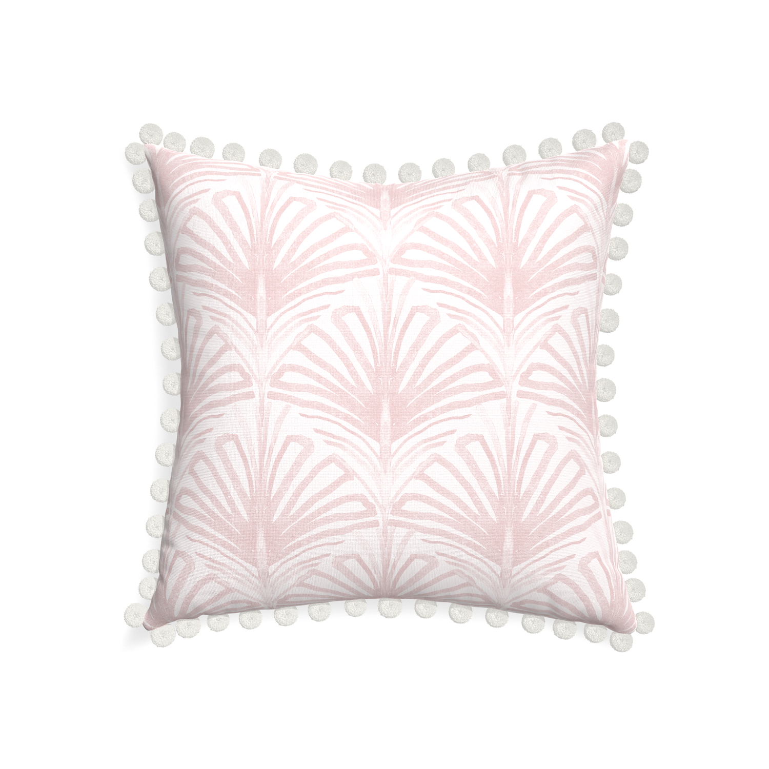 22-square suzy rose custom rose pink palmpillow with snow pom pom on white background