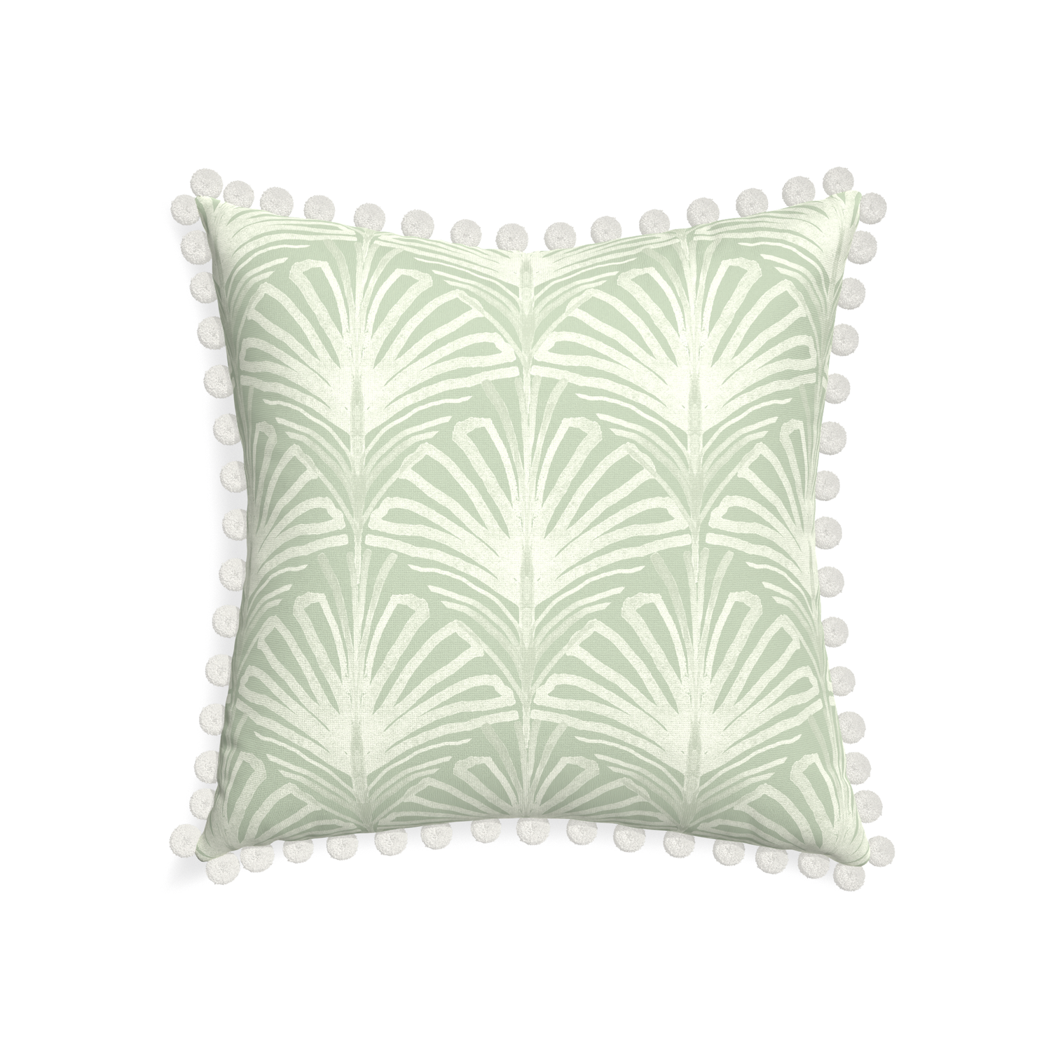 22-square suzy sage custom pillow with snow pom pom on white background