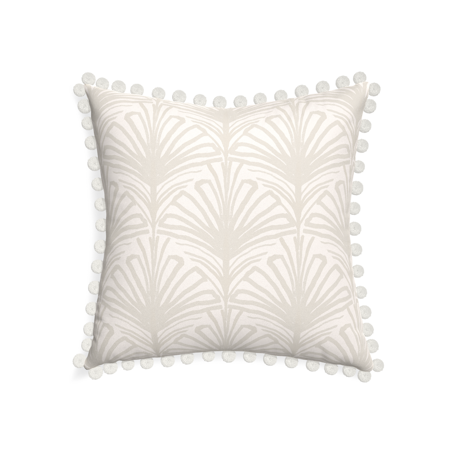 22-square suzy sand custom pillow with snow pom pom on white background