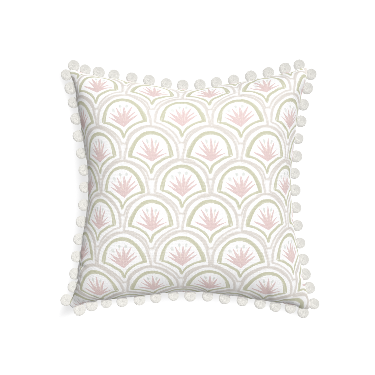 22-square thatcher rose custom pillow with snow pom pom on white background