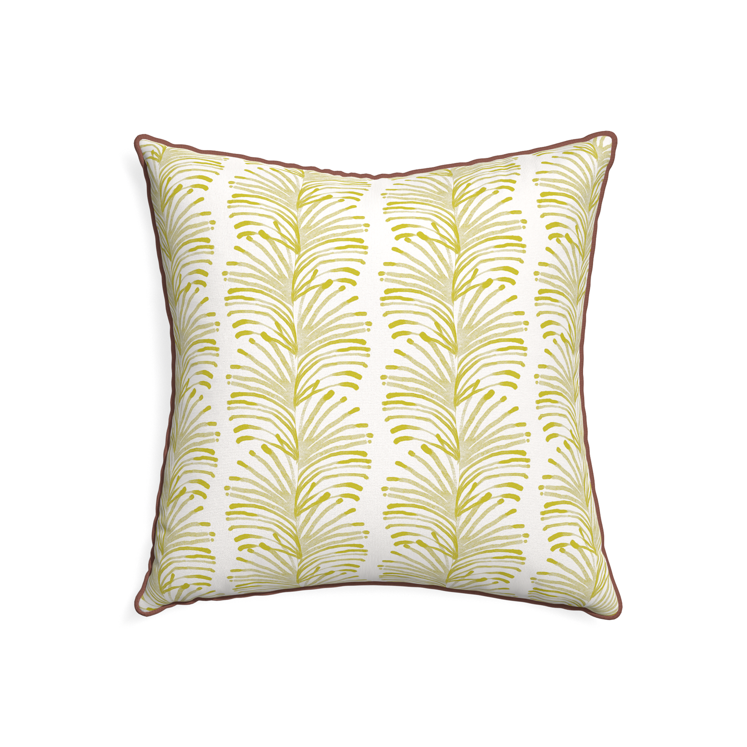 22-square emma chartreuse custom pillow with w piping on white background