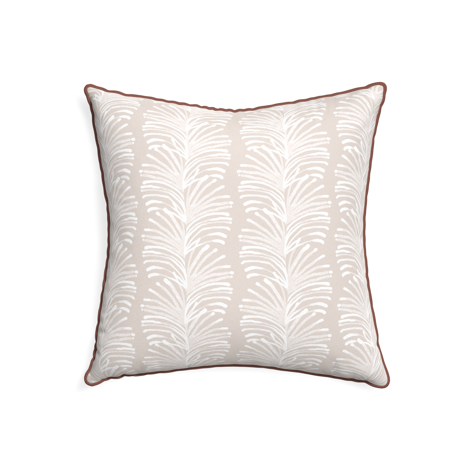 22-square emma sand custom sand colored botanical stripepillow with w piping on white background