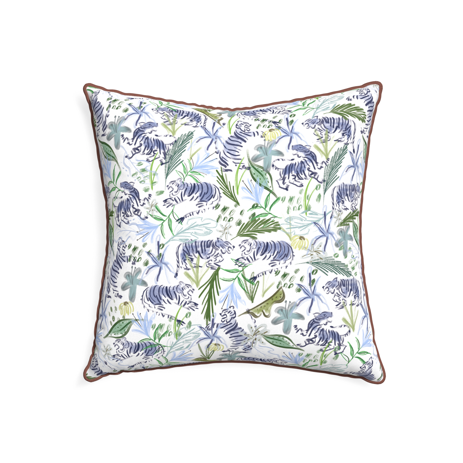 22-square frida green custom pillow with w piping on white background
