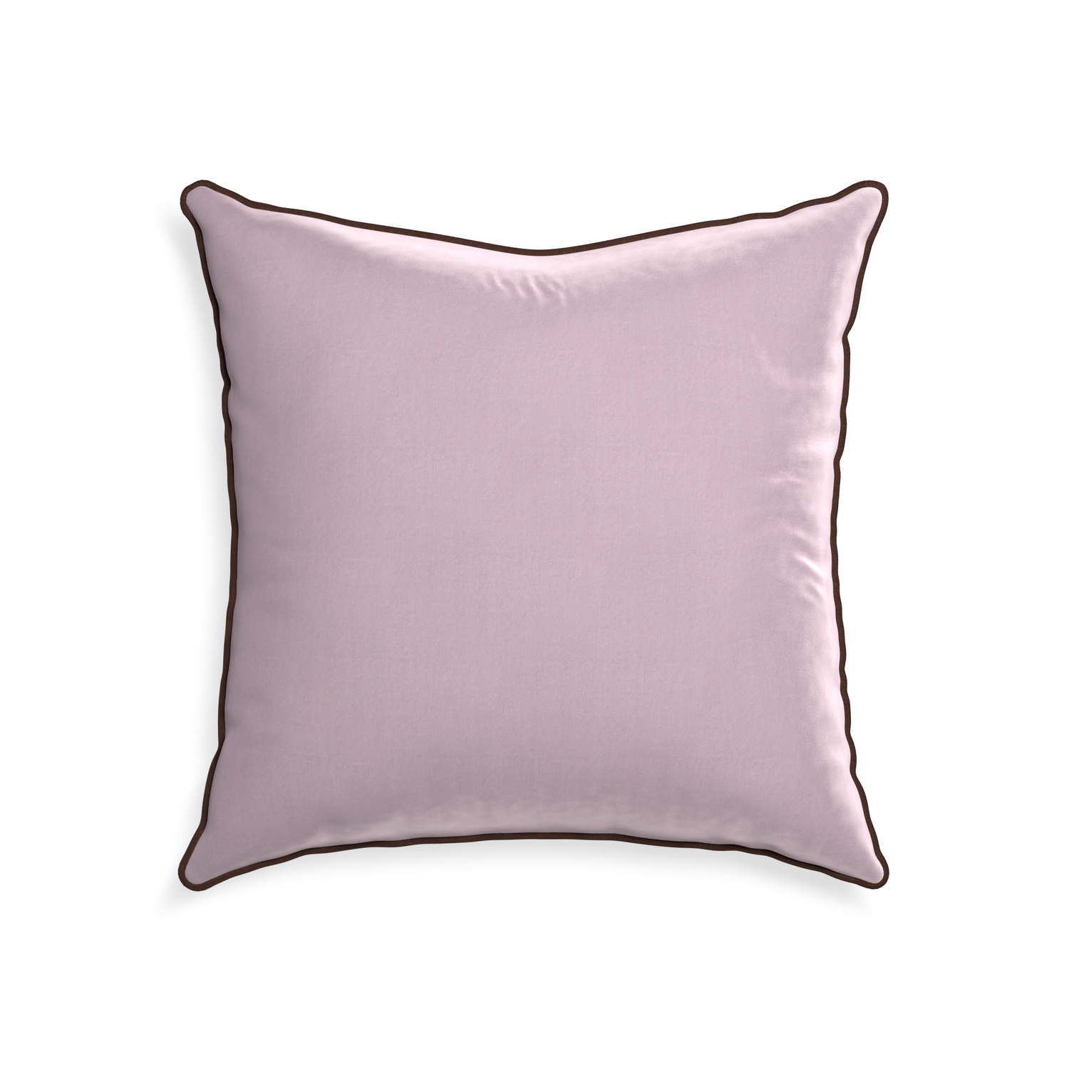 22-square lilac velvet custom pillow with w piping on white background