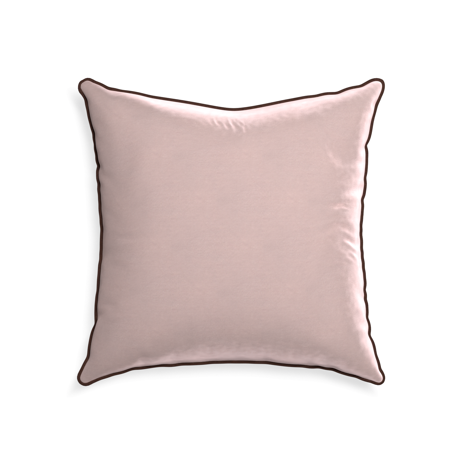 square light pink velvet pillow with brown piping 