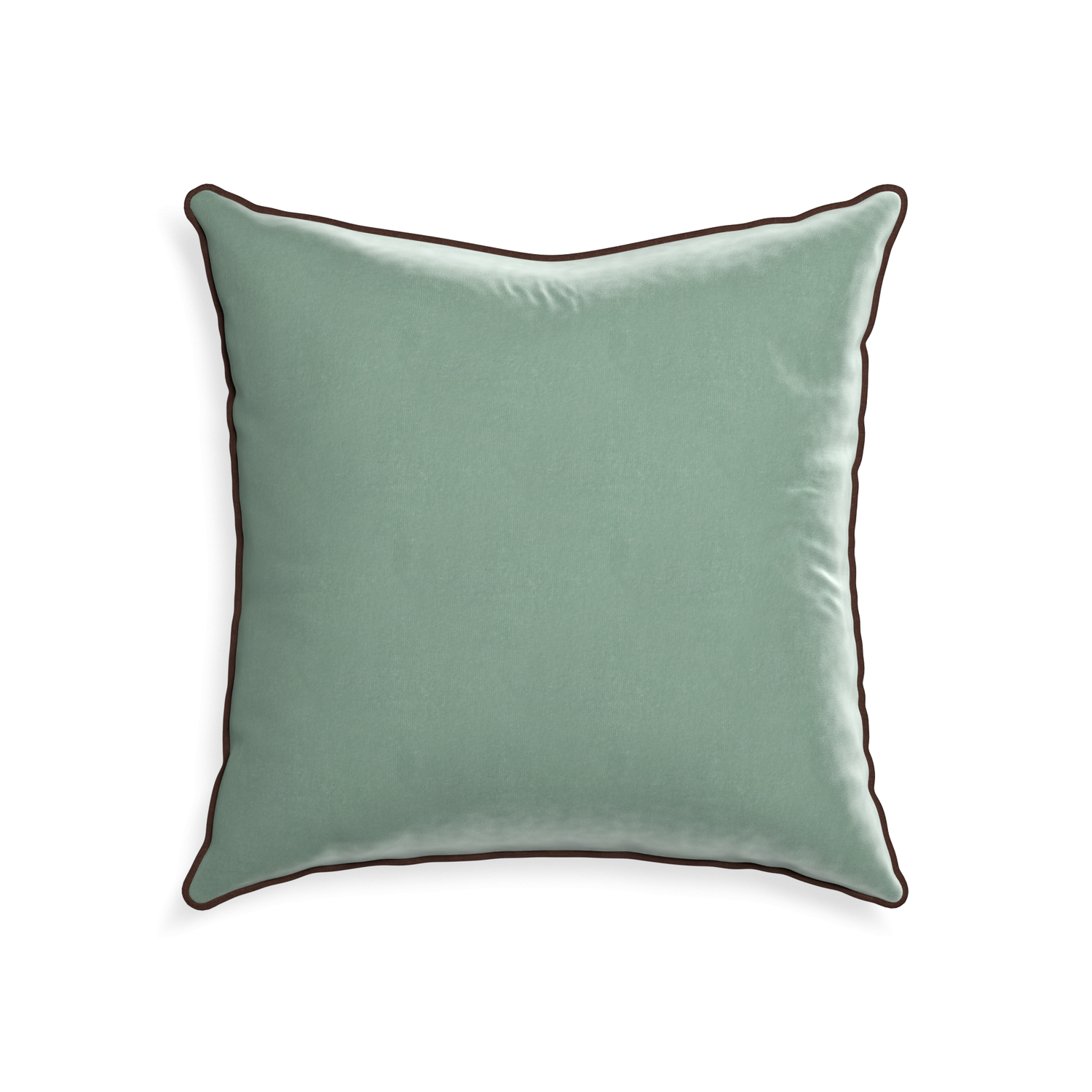 22-square sea salt velvet custom blue greenpillow with w piping on white background
