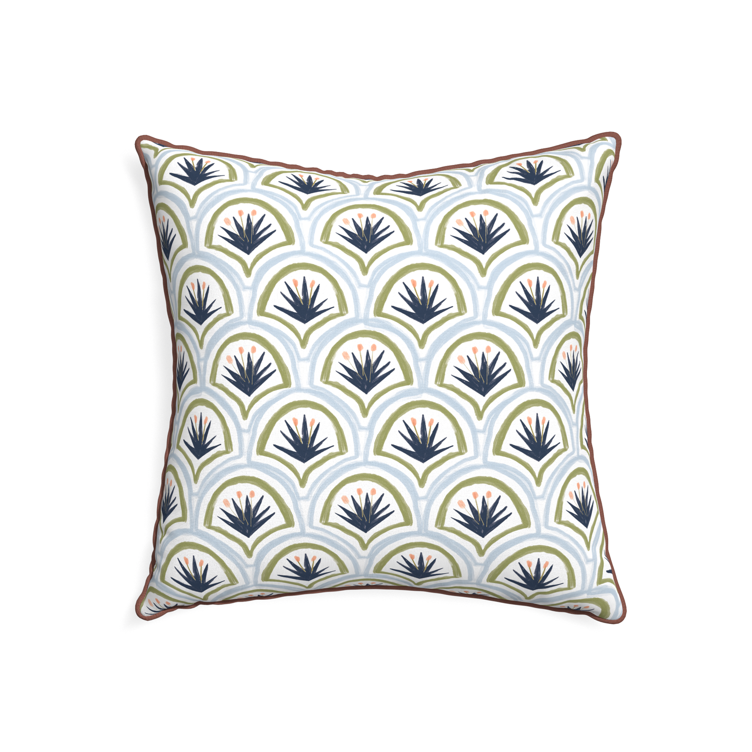 22-square thatcher midnight custom art deco palm patternpillow with w piping on white background