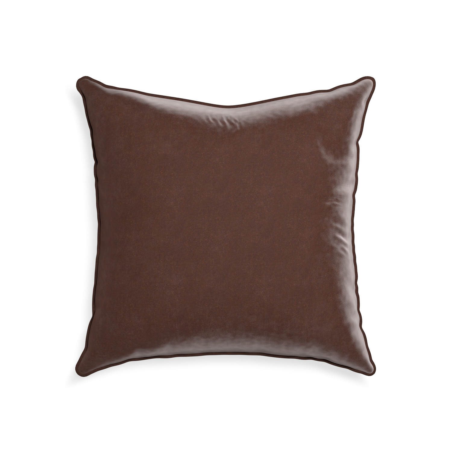 square brown velvet pillow with brown piping