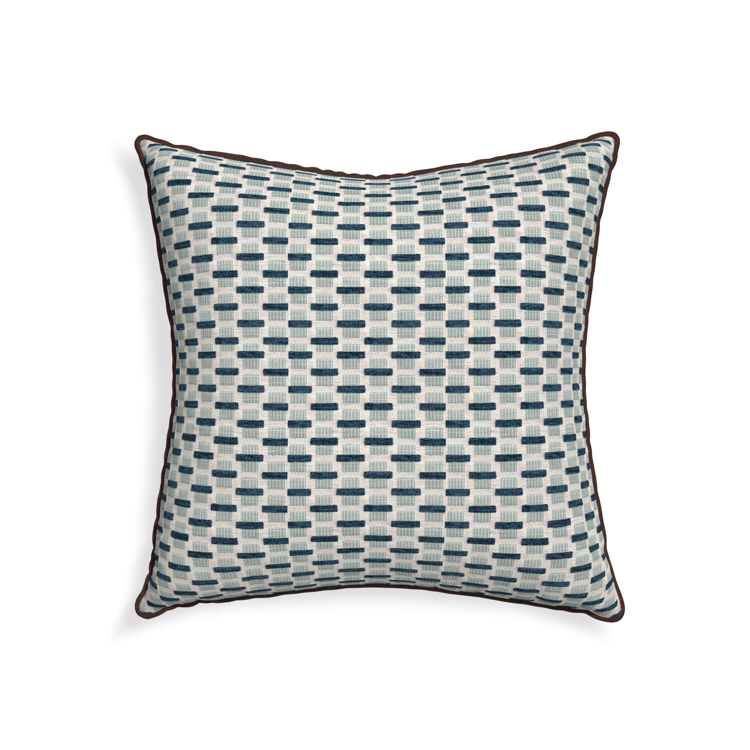 22-square willow amalfi custom blue geometric chenillepillow with w piping on white background