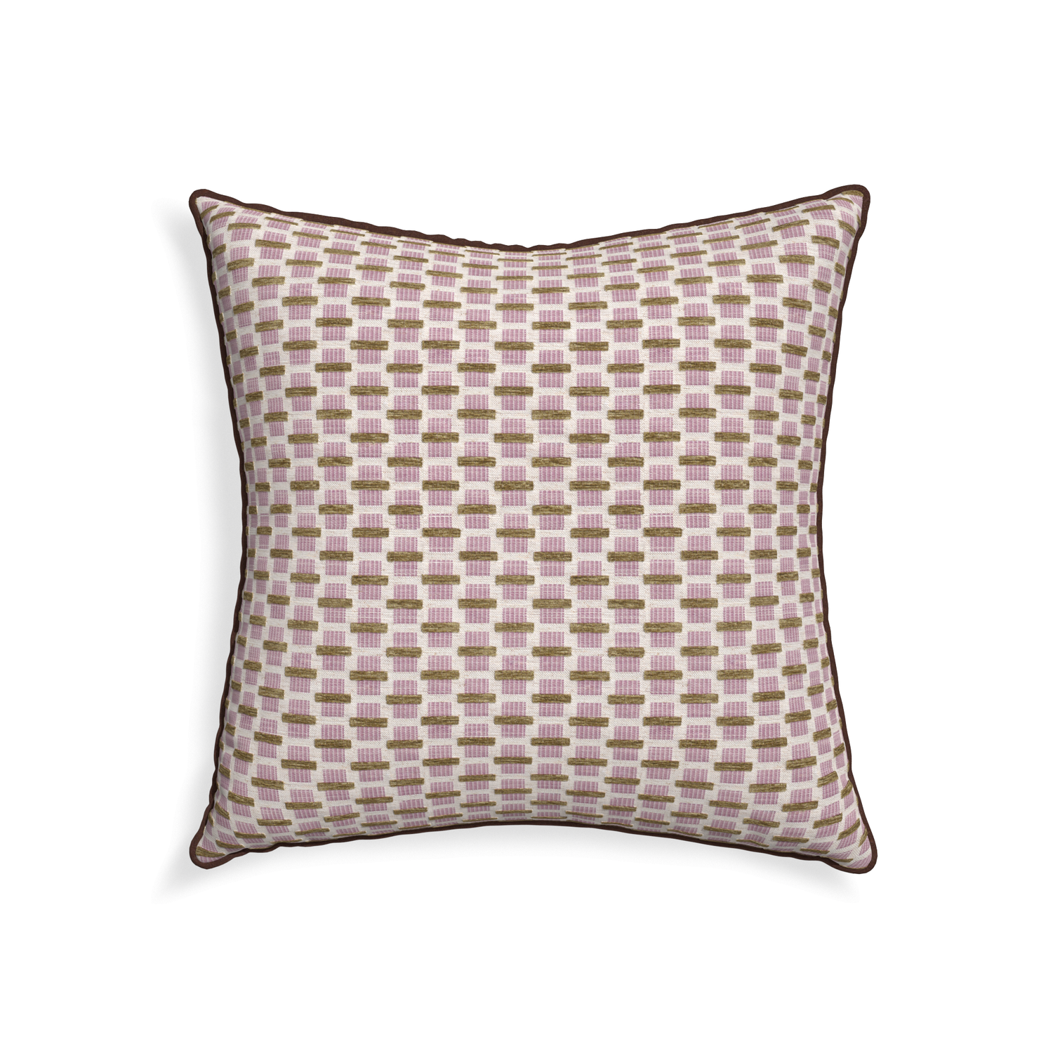 22-square willow orchid custom pink geometric chenillepillow with w piping on white background