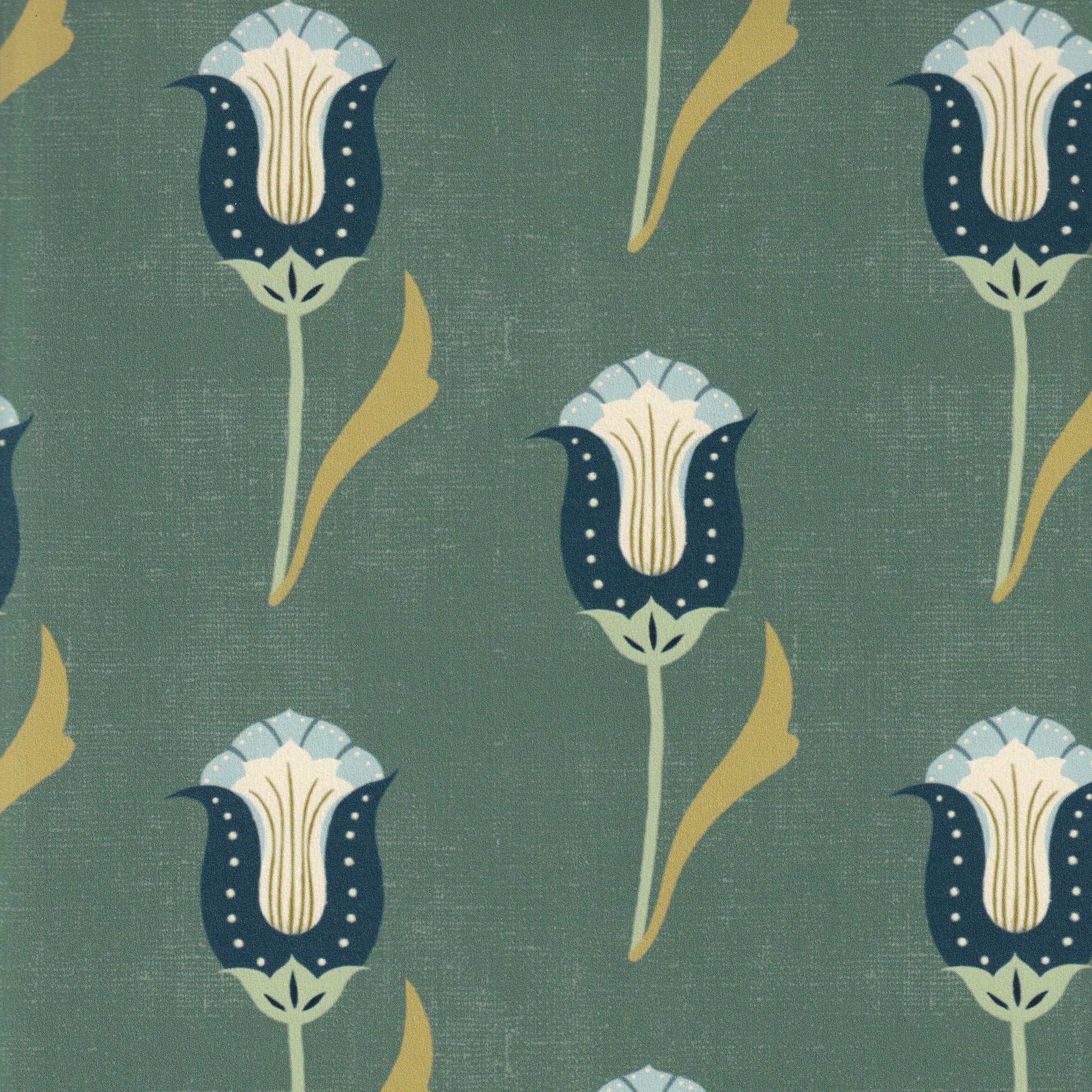 Abstract floral moss green and teal wallpaper swatch