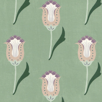 sage green wallpaper with pink and forest green abstract floral pattern printed swatch