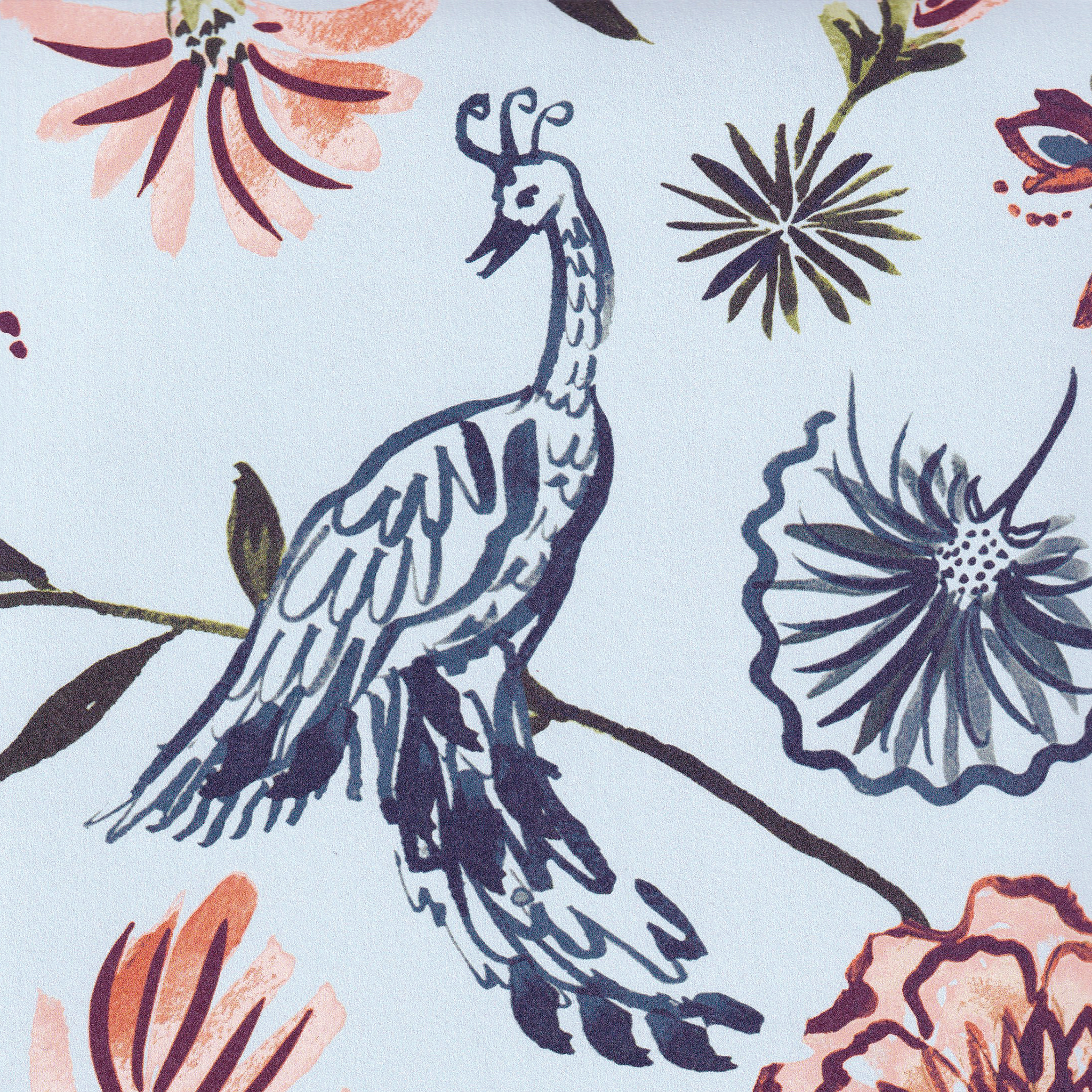 Blue Chinoiserie Printed Wallpaper Close-Up