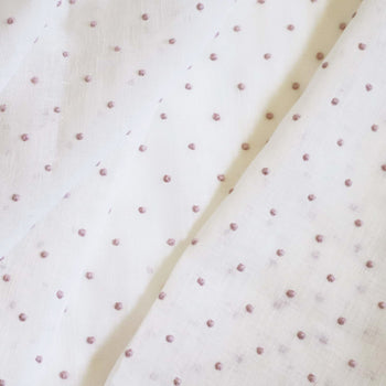 sheer white embroidered pink polka dot fabric