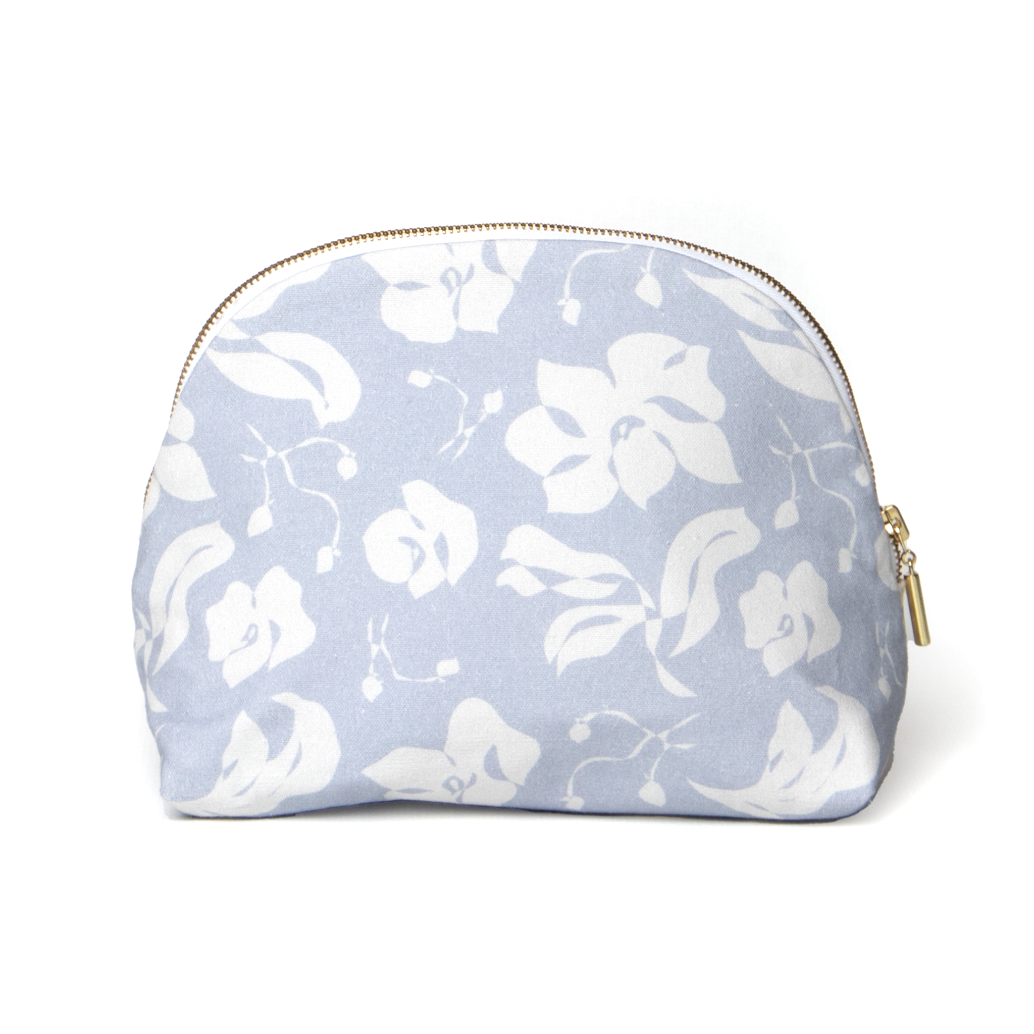 Cornflower Blue Floral Printed Pouch with gold zipper