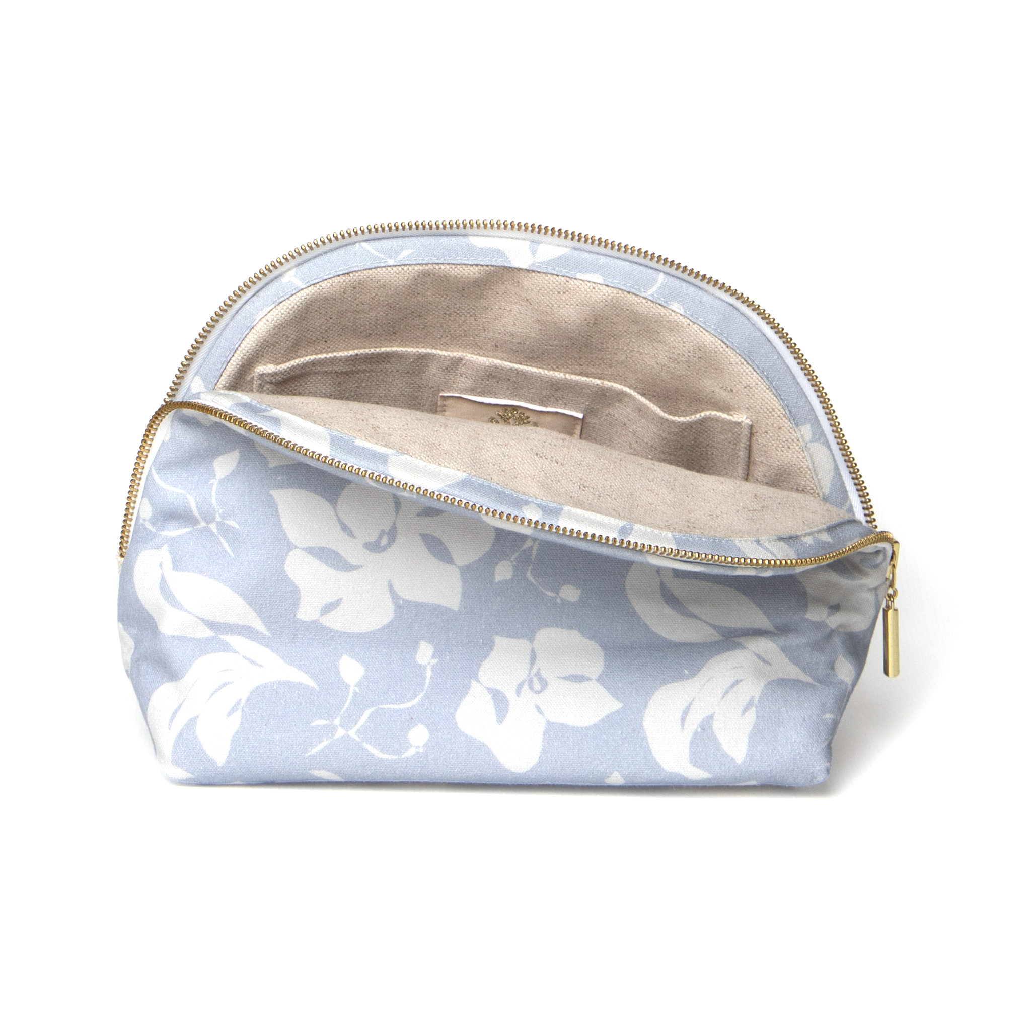 Cornflower Blue Floral Printed Pouch with gold zipper