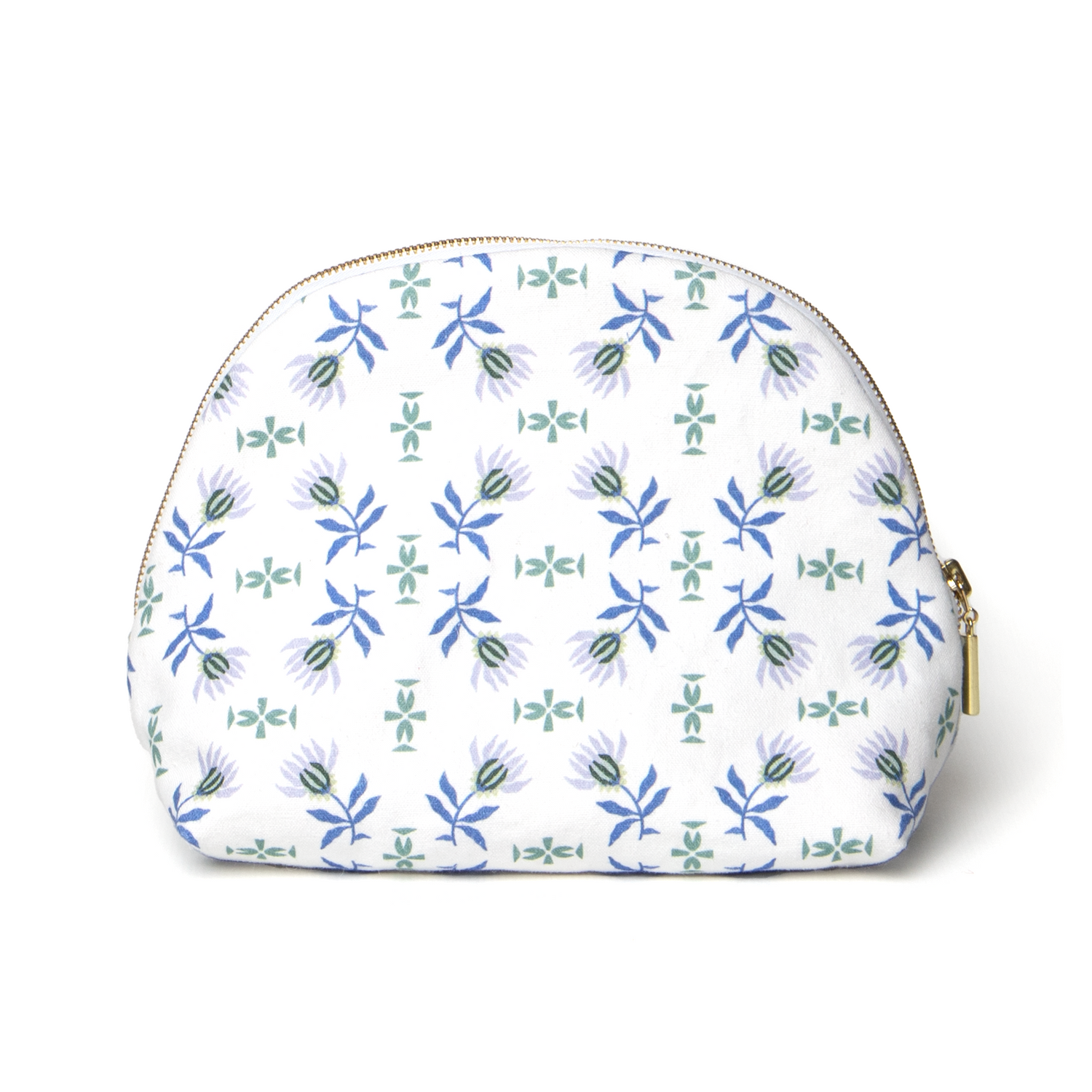 Blue & Green Floral Printed Pouch with gold zipper