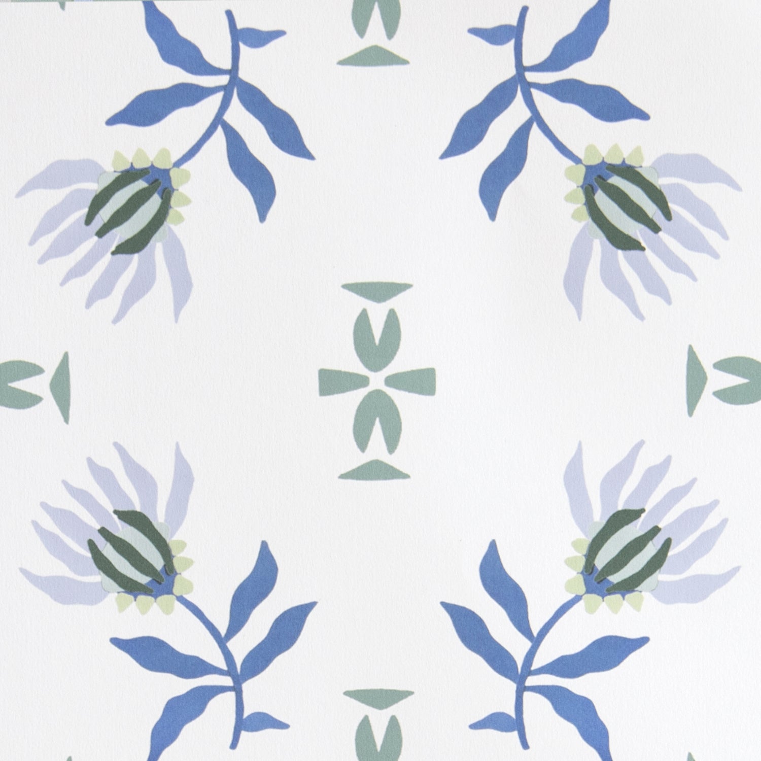 Blue & Green Floral Printed Wallpaper Swatch