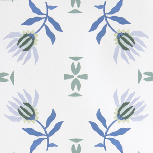 Blue & Green Floral Printed Wallpaper Swatch