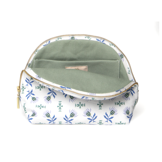 Blue & Green Floral Printed Pouch with gold zipper