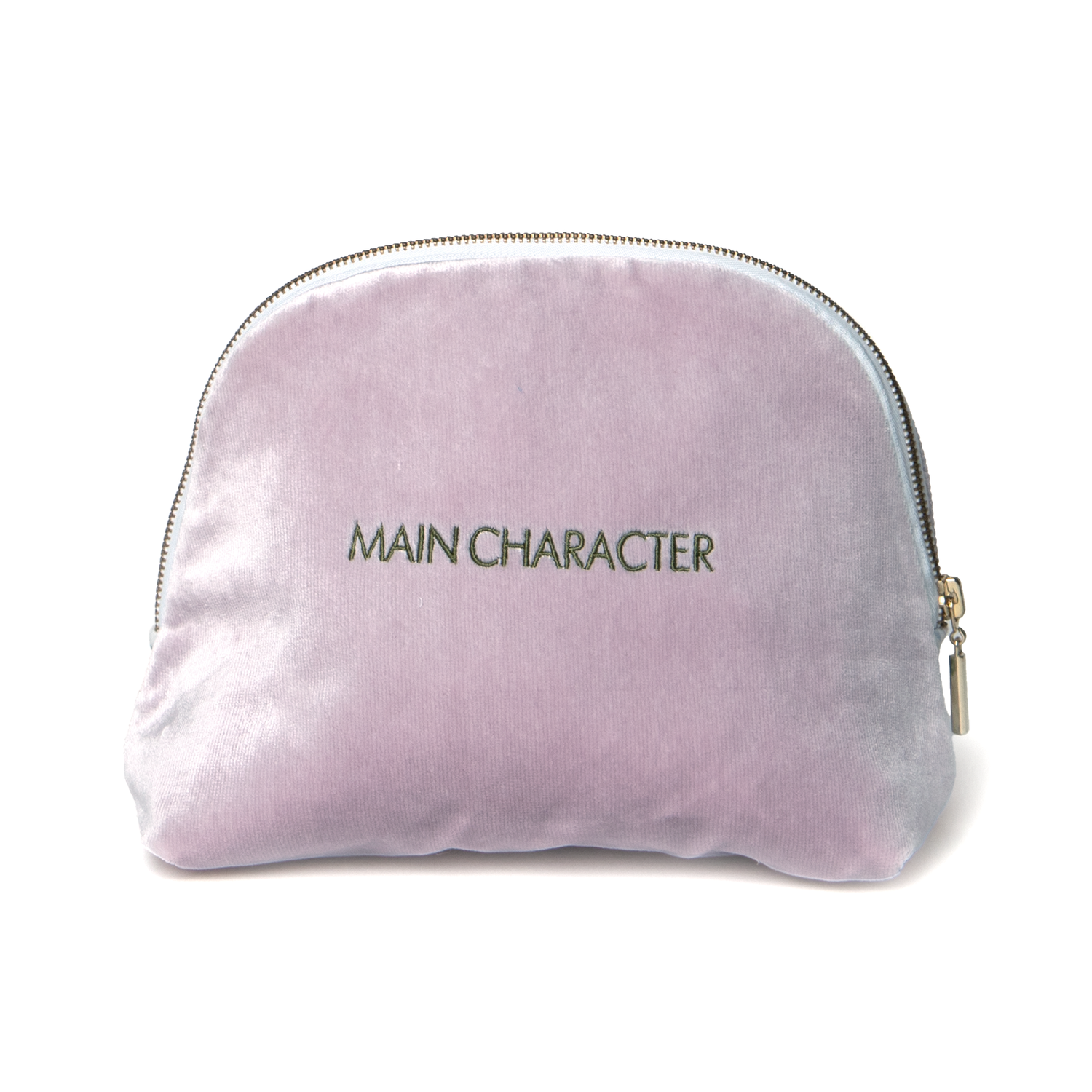 Lilac velvet Monogrammed Pouch with gold zipper
