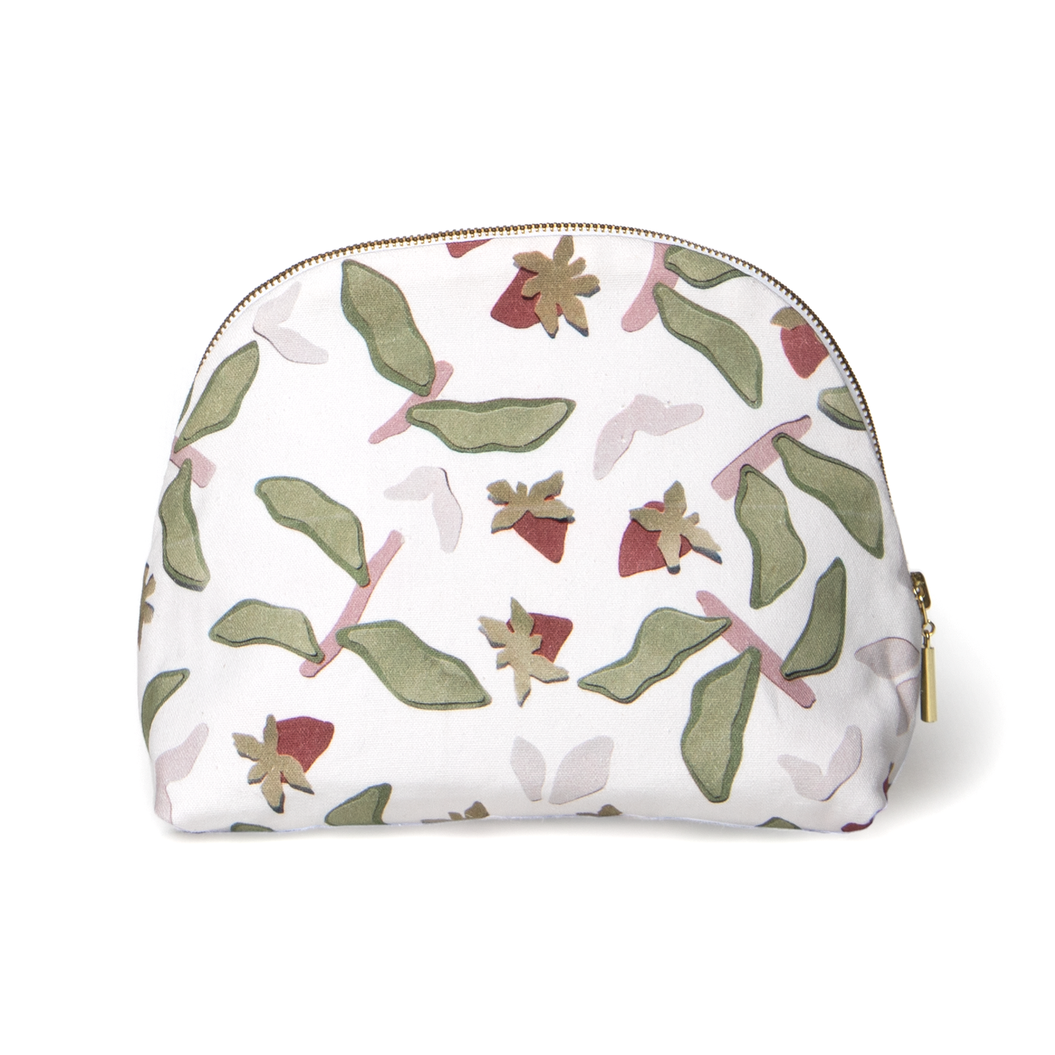 Strawberry & Botanical Printed Pouch with gold zipper