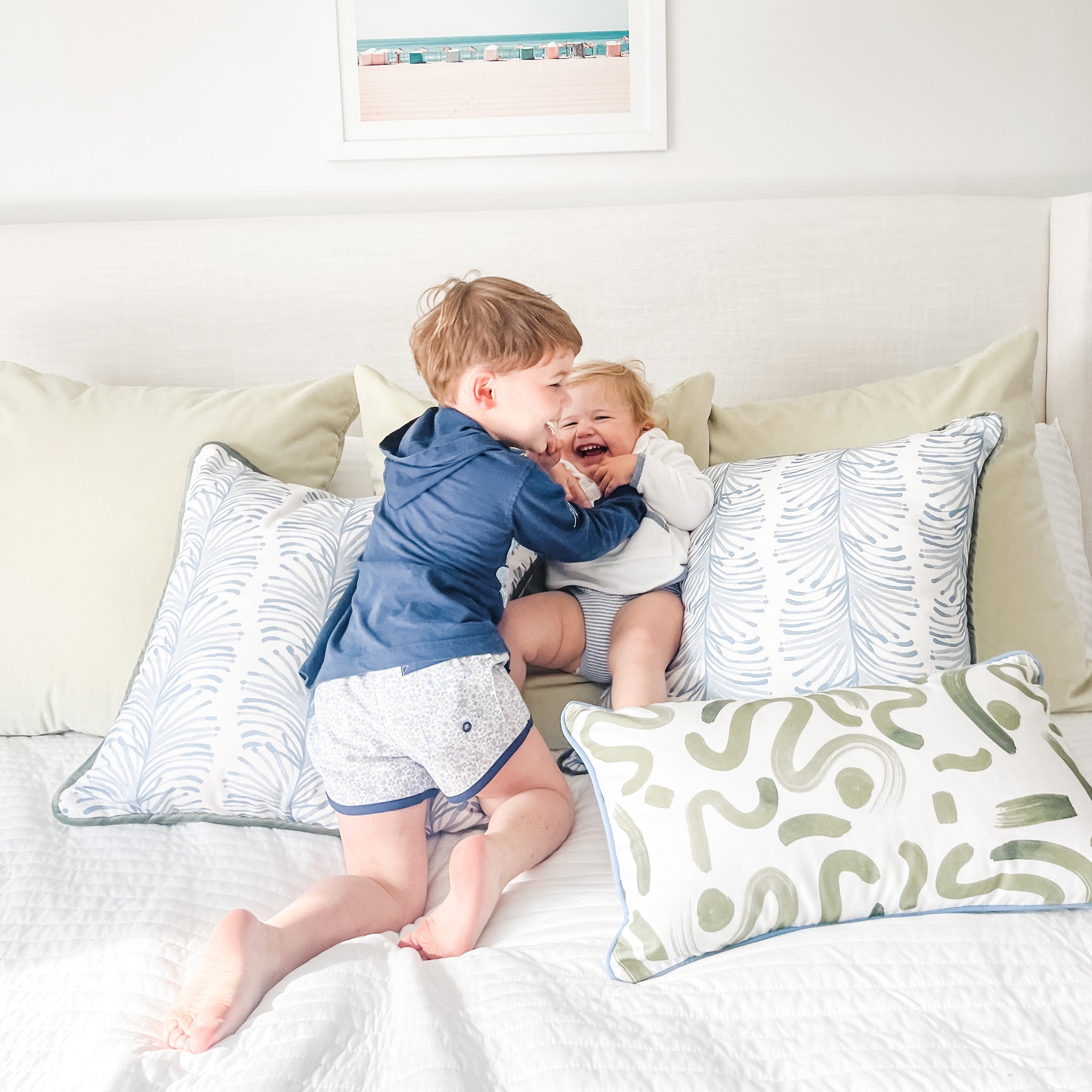 Lime green and online blue pillows