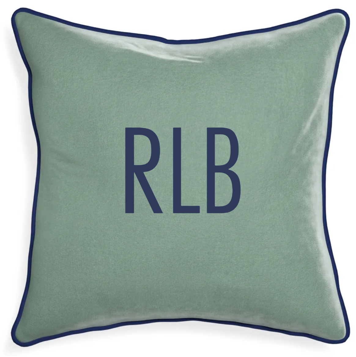 Sea Salt Velvet Pillow - 18"X18" w. Midnight Piping & RLB Embroidery