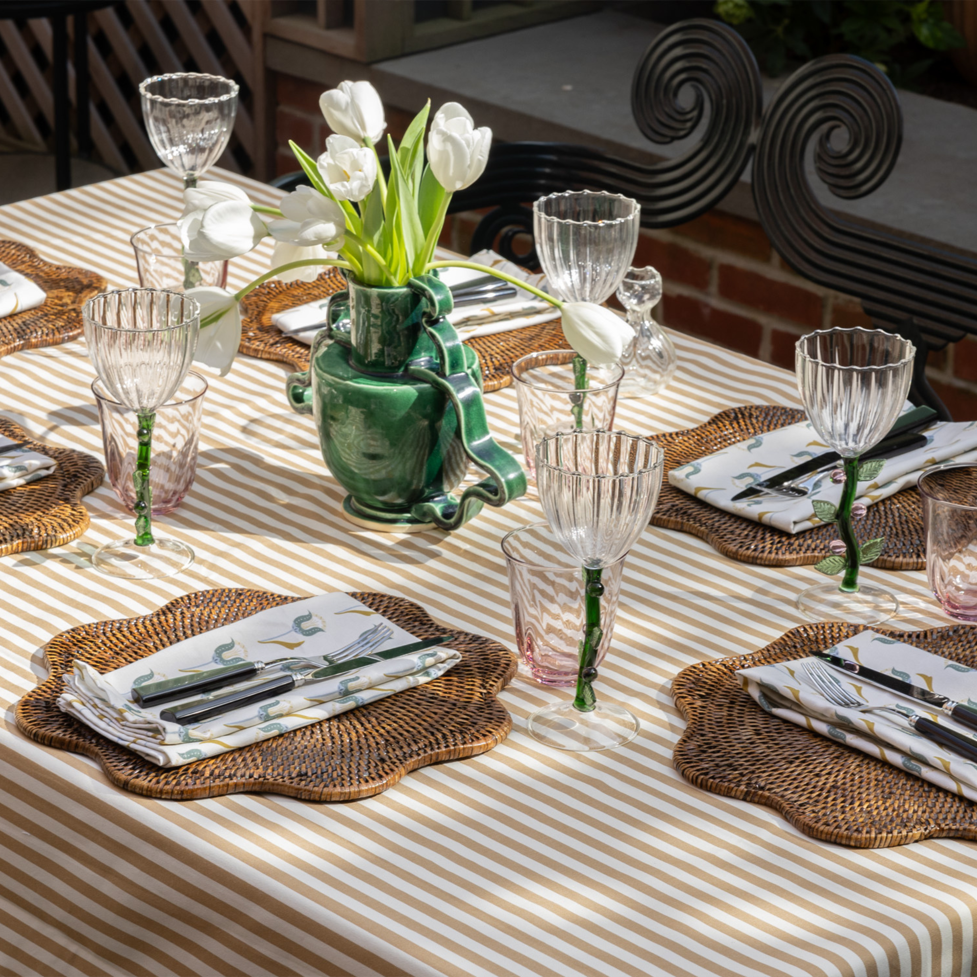 FEATURED: Louisa Camel Tablecloth / Annabelle Peacock Napkins