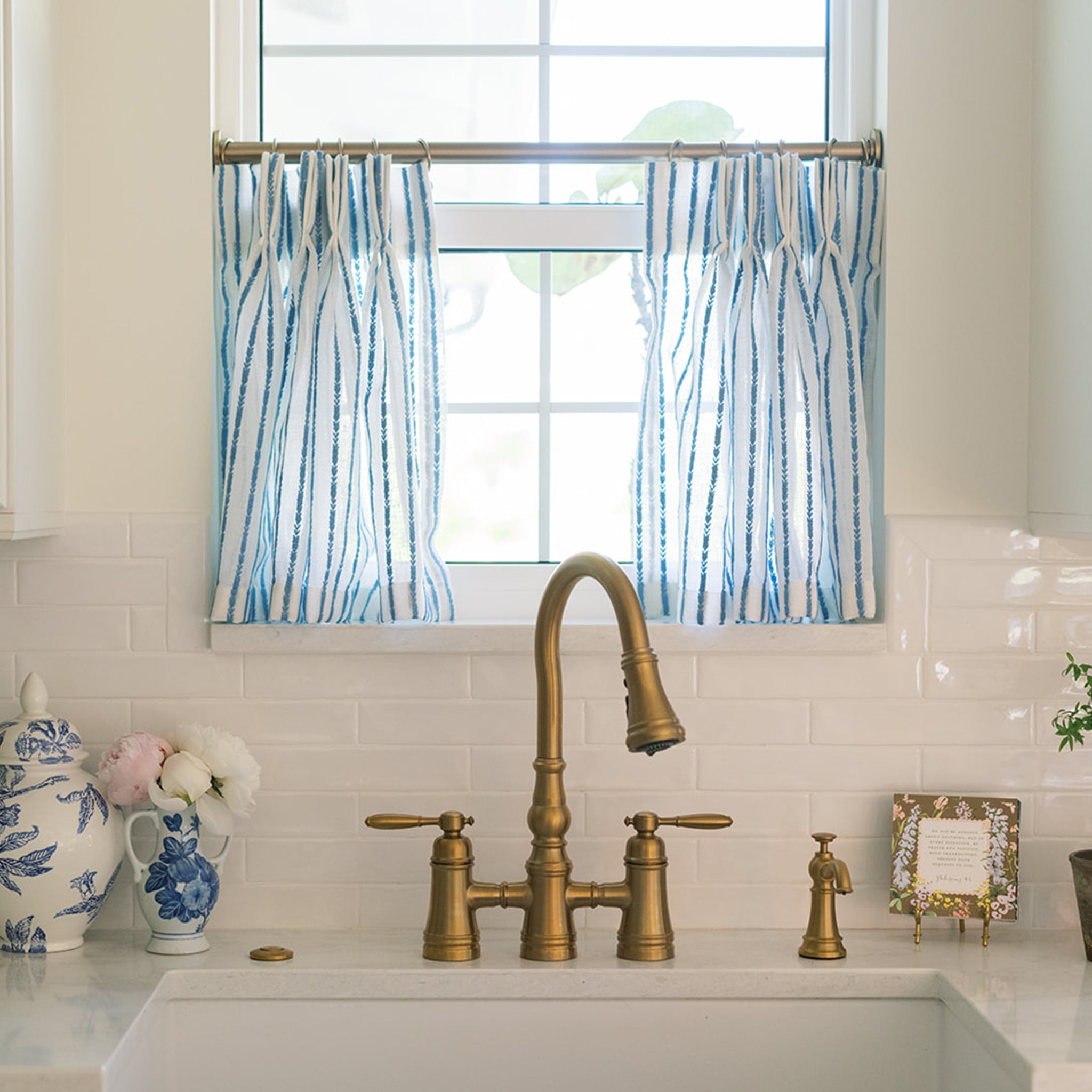 Madeline Cornflower Custom Cafe Curtain