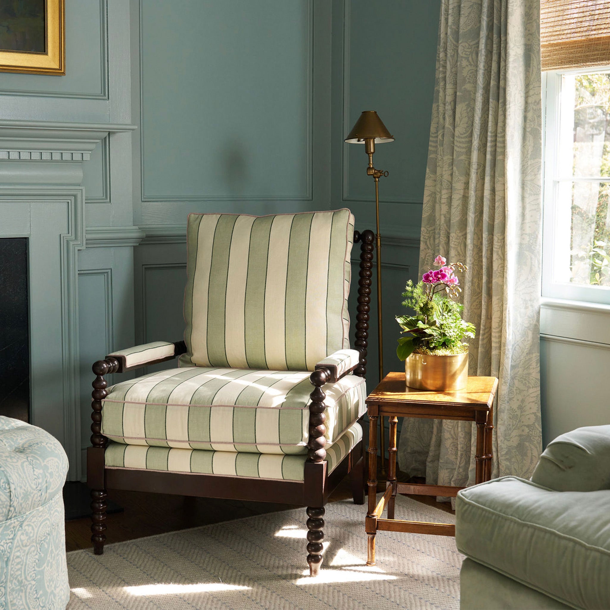 Gingham Spindle Chair: Lila in Millie Sage | Pepper Home