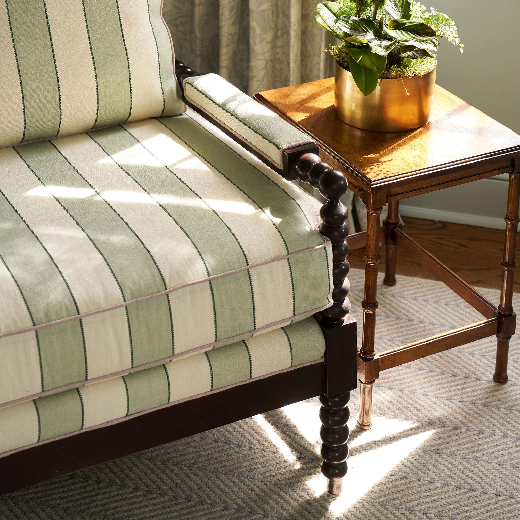 Gingham Spindle Chair: Lila in Millie Sage | Pepper Home