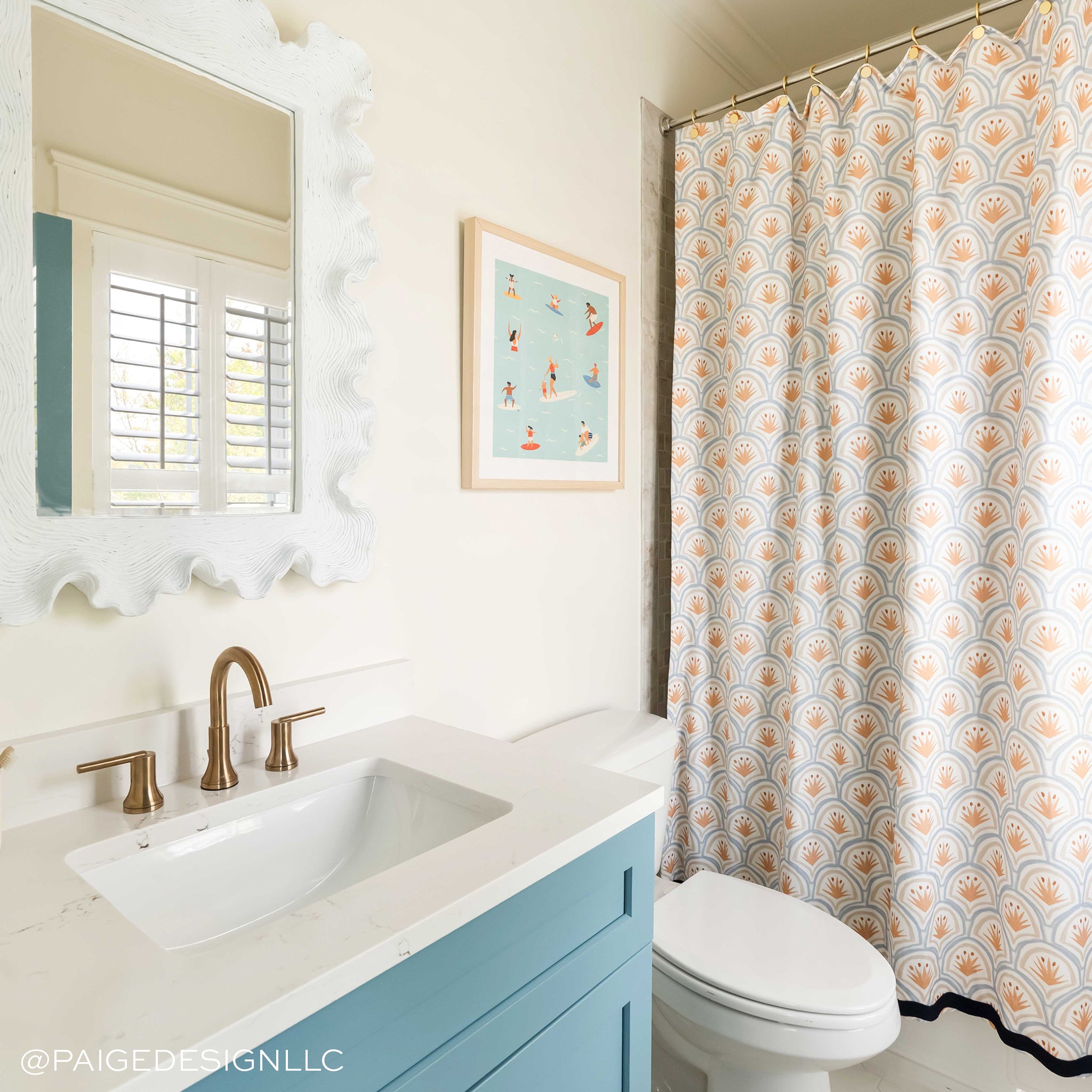 UGC ShowerCurtain PrintedCotton Thatcher Apricot Paige Designs