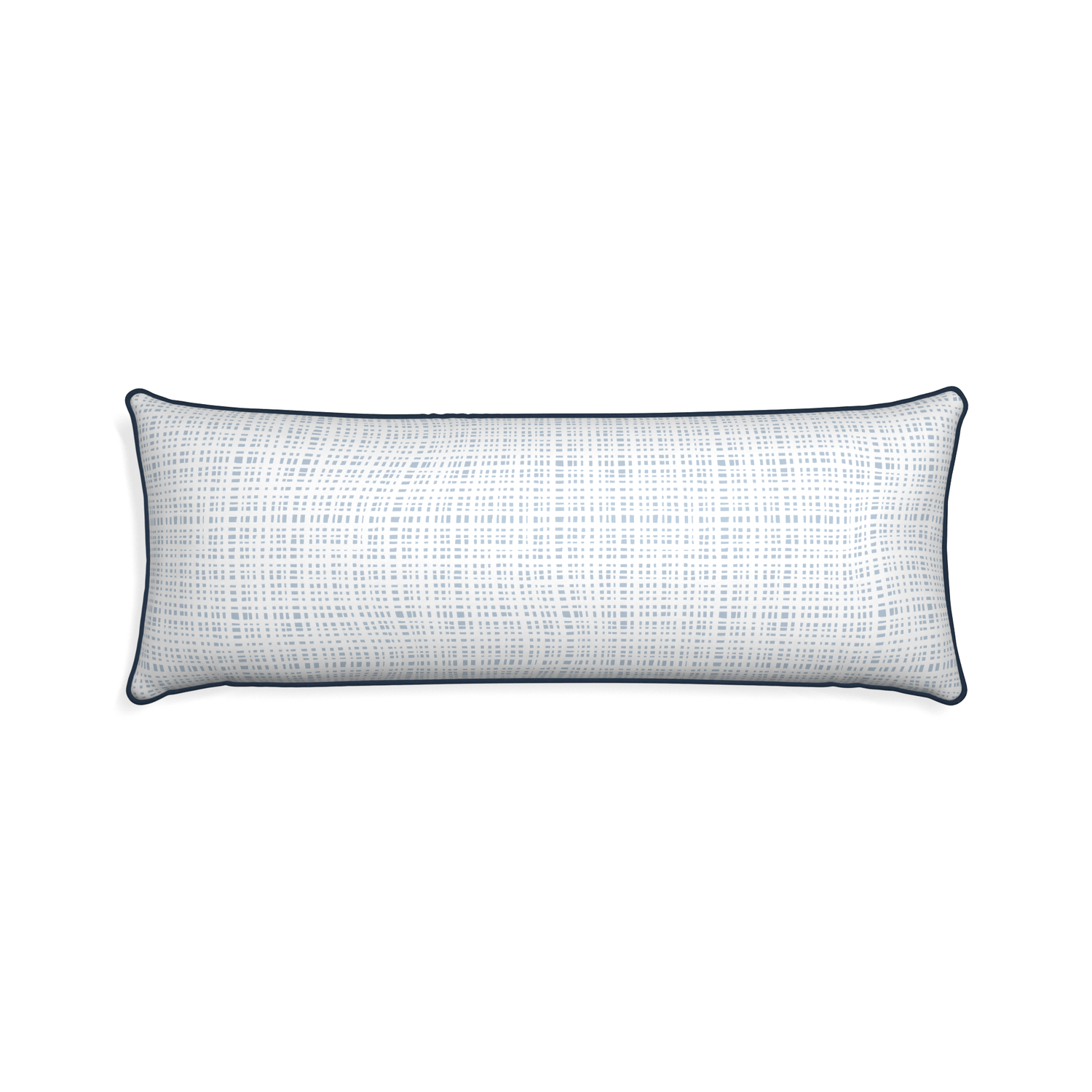 Plaid Sky Blue lumbar pillow with dark blue piping