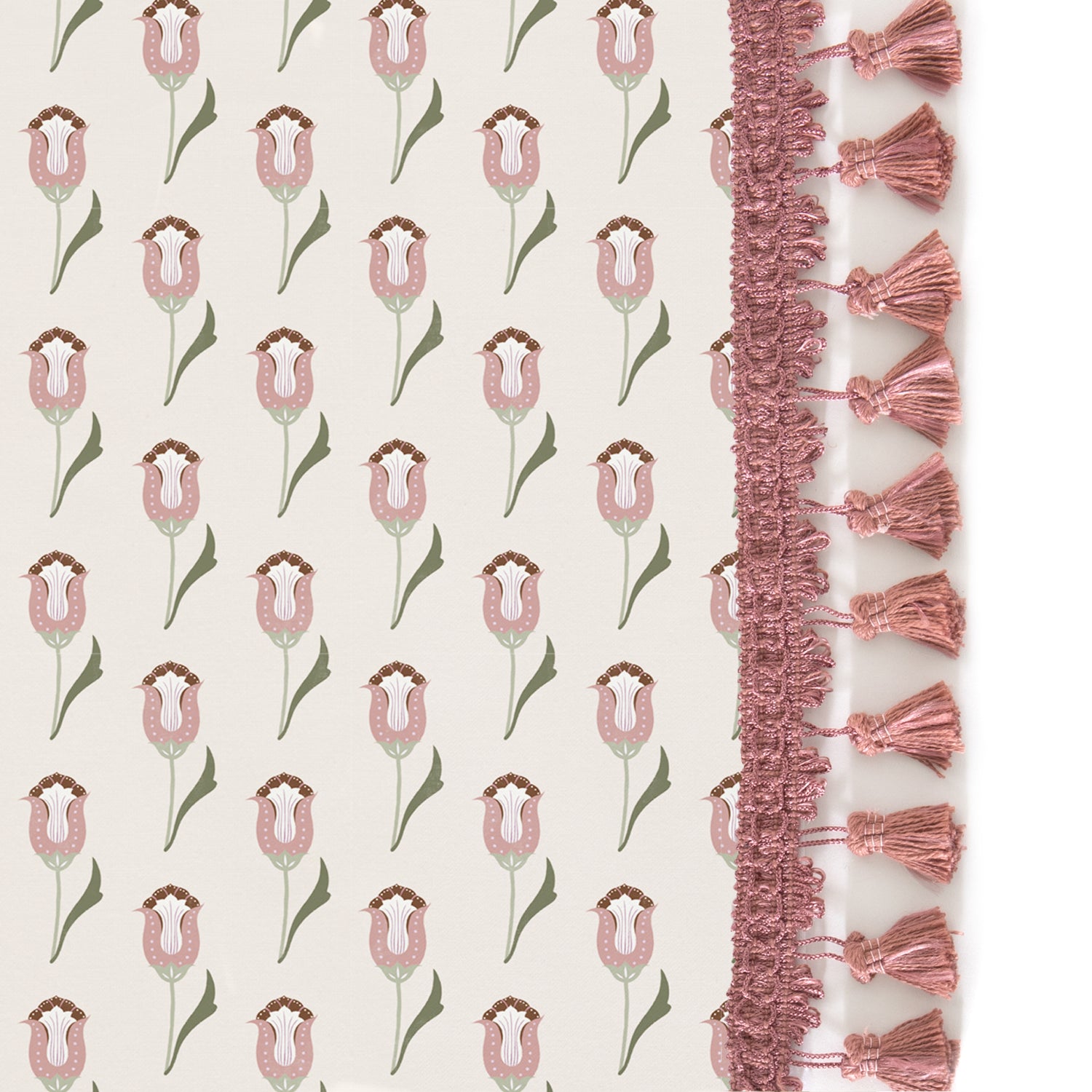 abstract floral pink curtain with pink tassels