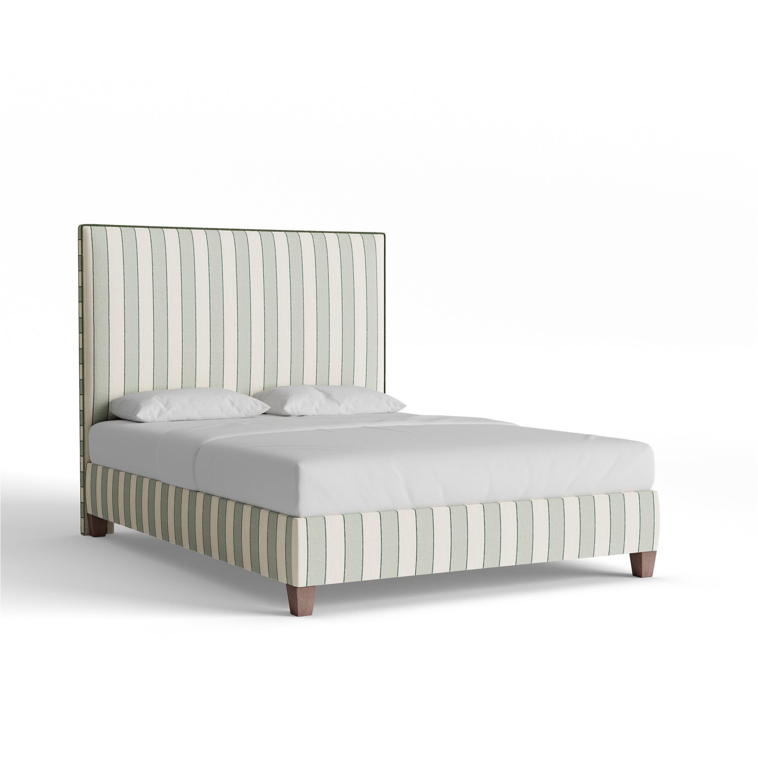 Florence Eucalyptus bed with mid-rise silhouette and striped fabric, offering custom size and base options for your space.