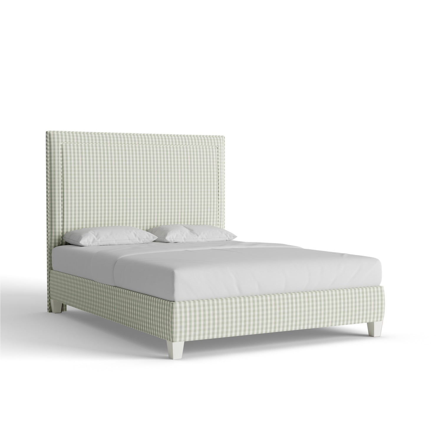 Millie Sage bed with clean lines and timeless style, featuring a mid-rise silhouette and custom woven fabric design.