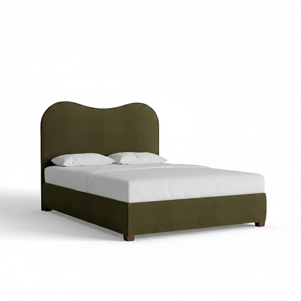 Queen olive velvet custom on white background