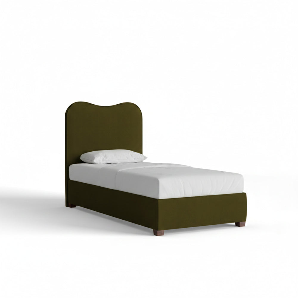 Twin olive velvet custom on white background