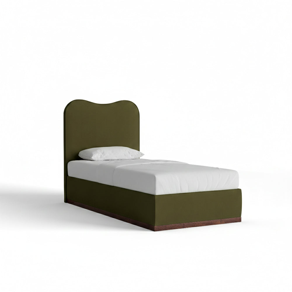 Twin olive velvet custom on white background