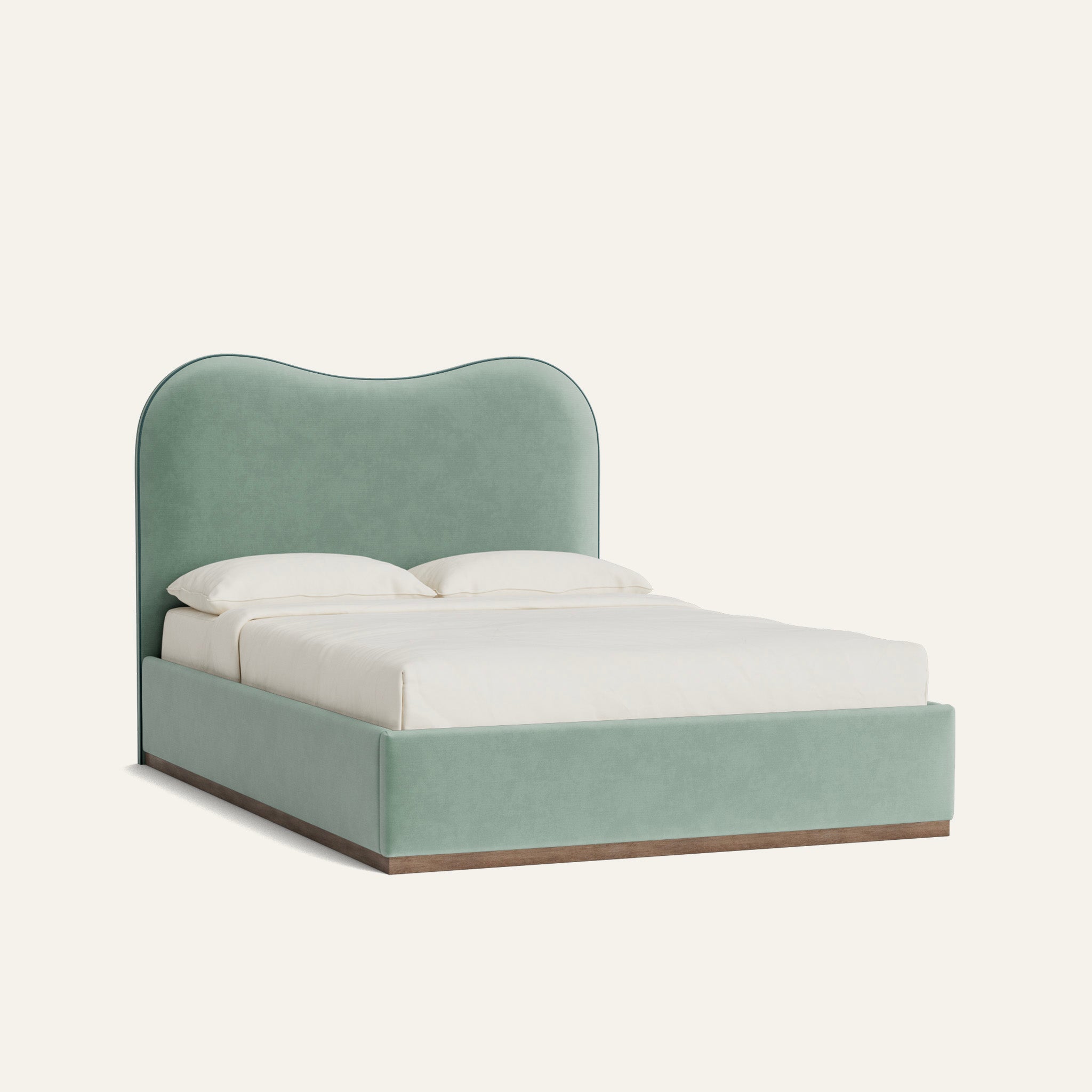 FEATURED: Queen / Wood Base / Smoke / Fern Velvet Welt