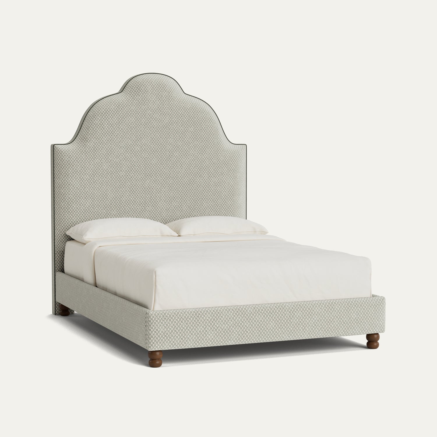 FEATURED: Shown in Queen / 9" Rails / Rounded / Tobacco / Fern Velvet Welt