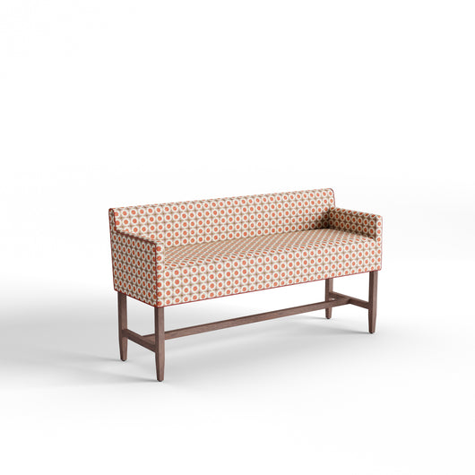 Hayes Coral bench with tailored seat, geometric coral pattern, and wooden legs by Pepper Home.