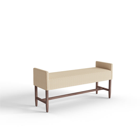 Louisa Camel Vertical bench with striped fabric and wood legs, a custom, timeless addition by Pepper Home.