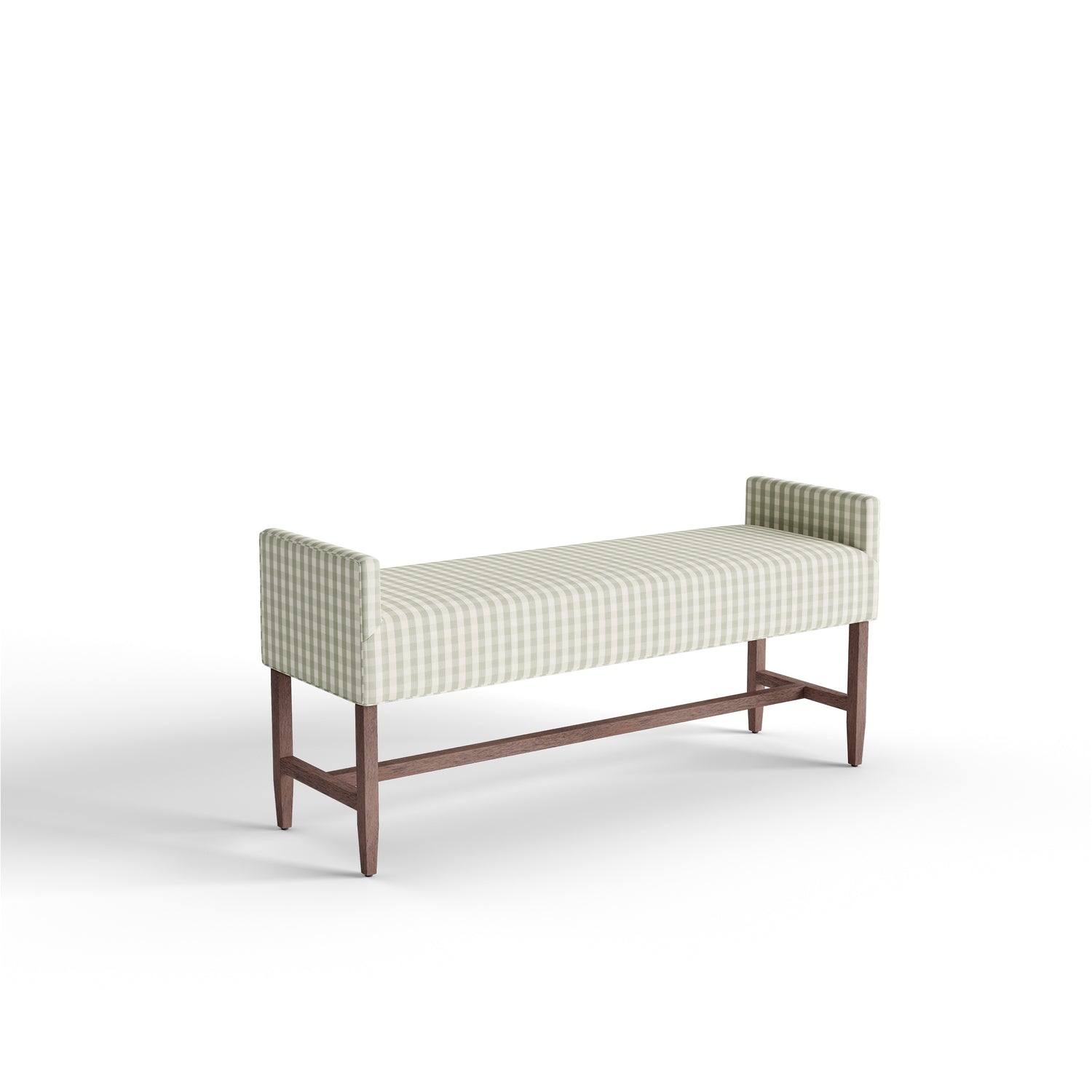 Millie Sage bench with structured silhouette and classic pattern, perfect for hallway or end-of-bed seating.