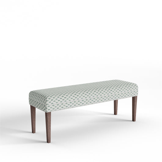Willow Mint bench with sleek geometric Willow Mint fabric and tapered legs, a versatile addition by Pepper Home.